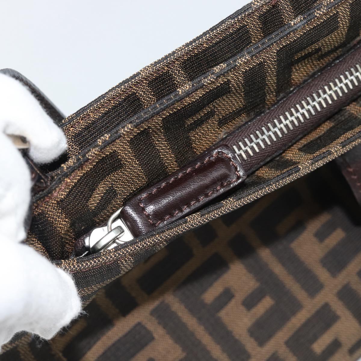 FENDI Zucca Canvas Mamma Baguette Tote Bag Black Brown Auth 189846A