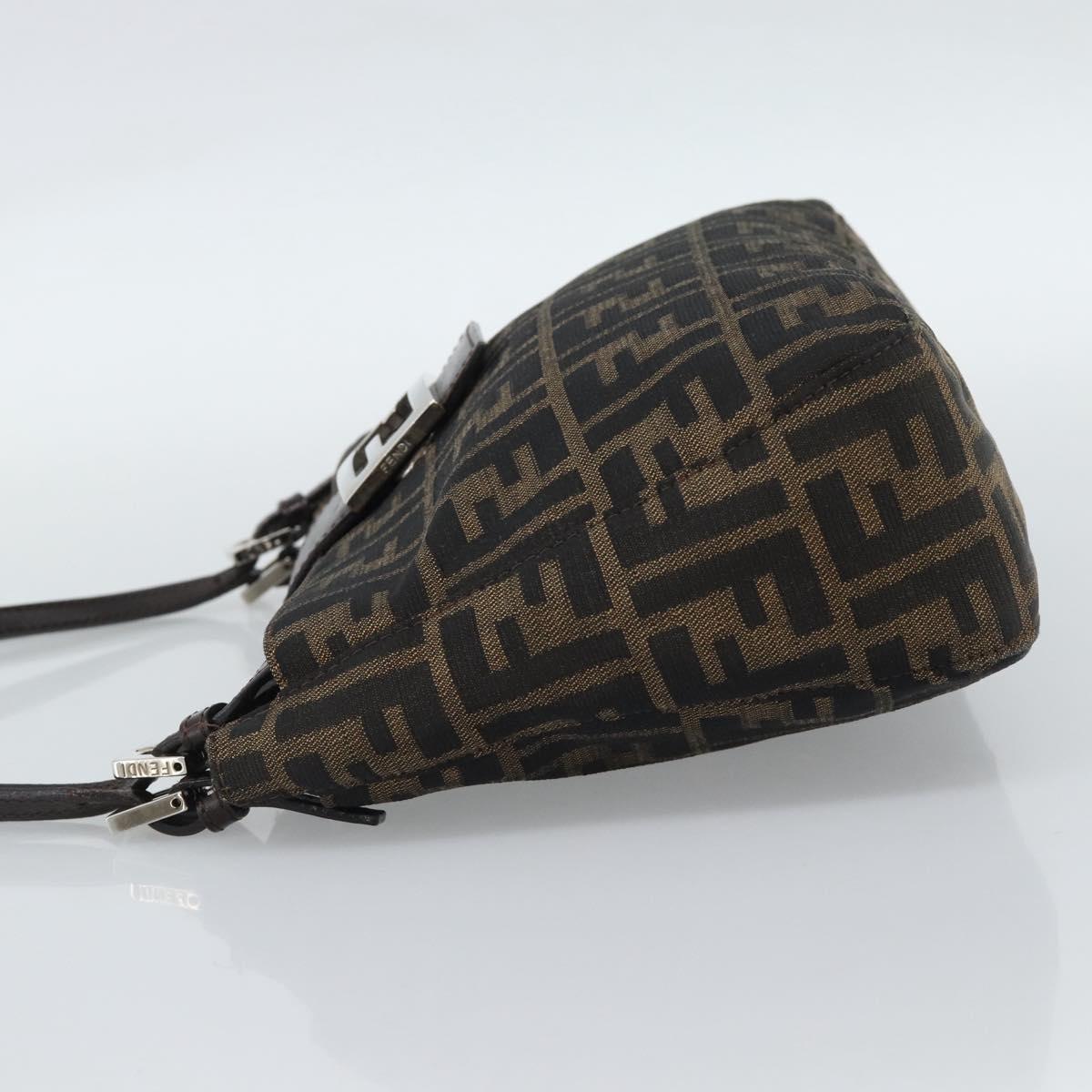 FENDI Zucca Canvas Mamma Baguette Tote Bag Black Brown Auth 189846A