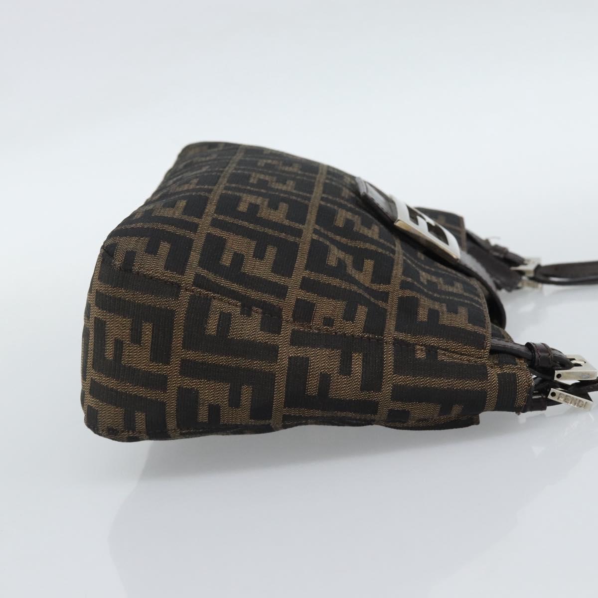 FENDI Zucca Canvas Mamma Baguette Tote Bag Black Brown Auth 189846A