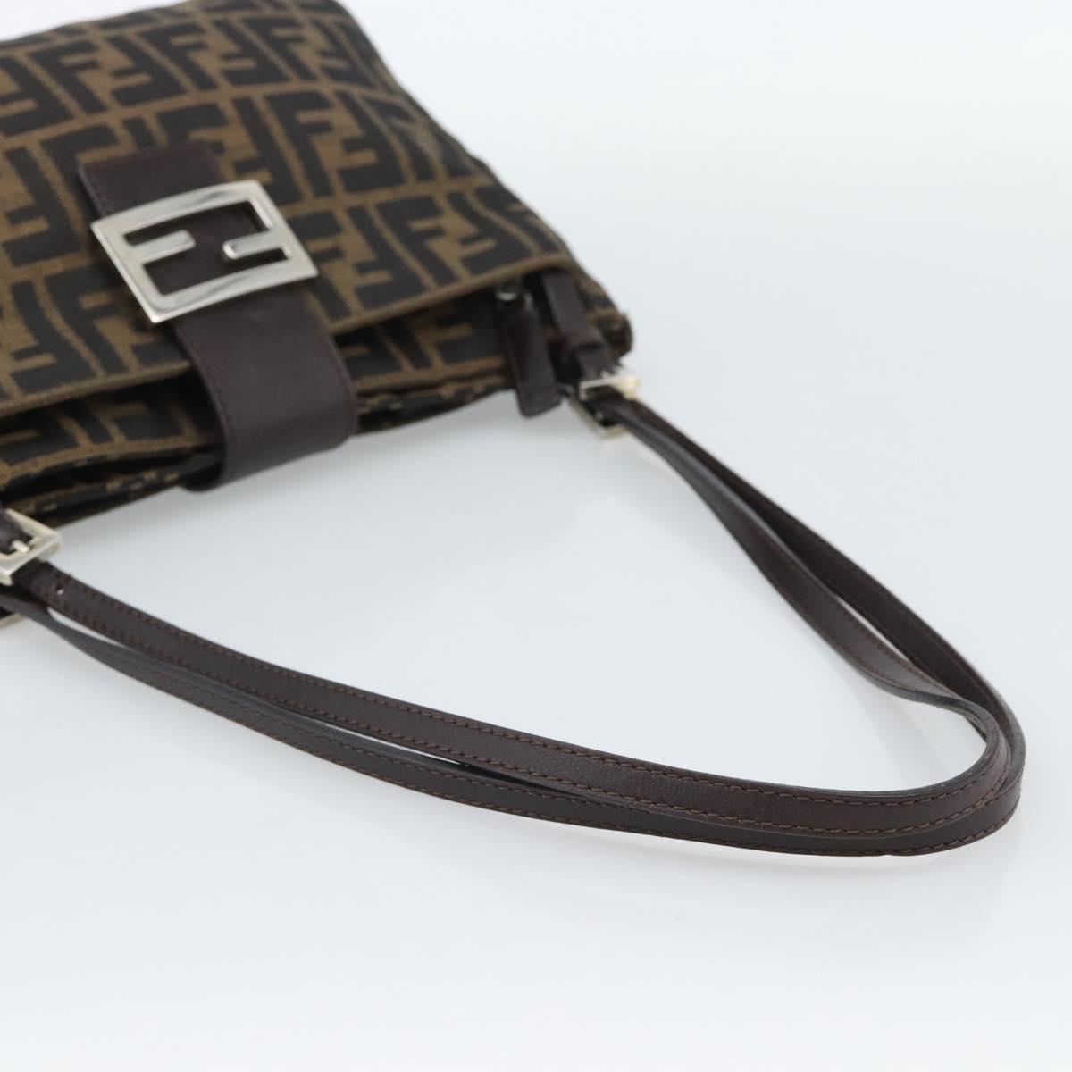 FENDI Zucca Canvas Mamma Baguette Tote Bag Black Brown Auth 189846A