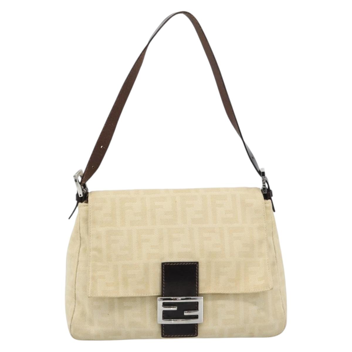FENDI Zucca Canvas Mamma Baguette Tote Bag Beige Silver Auth 189847A