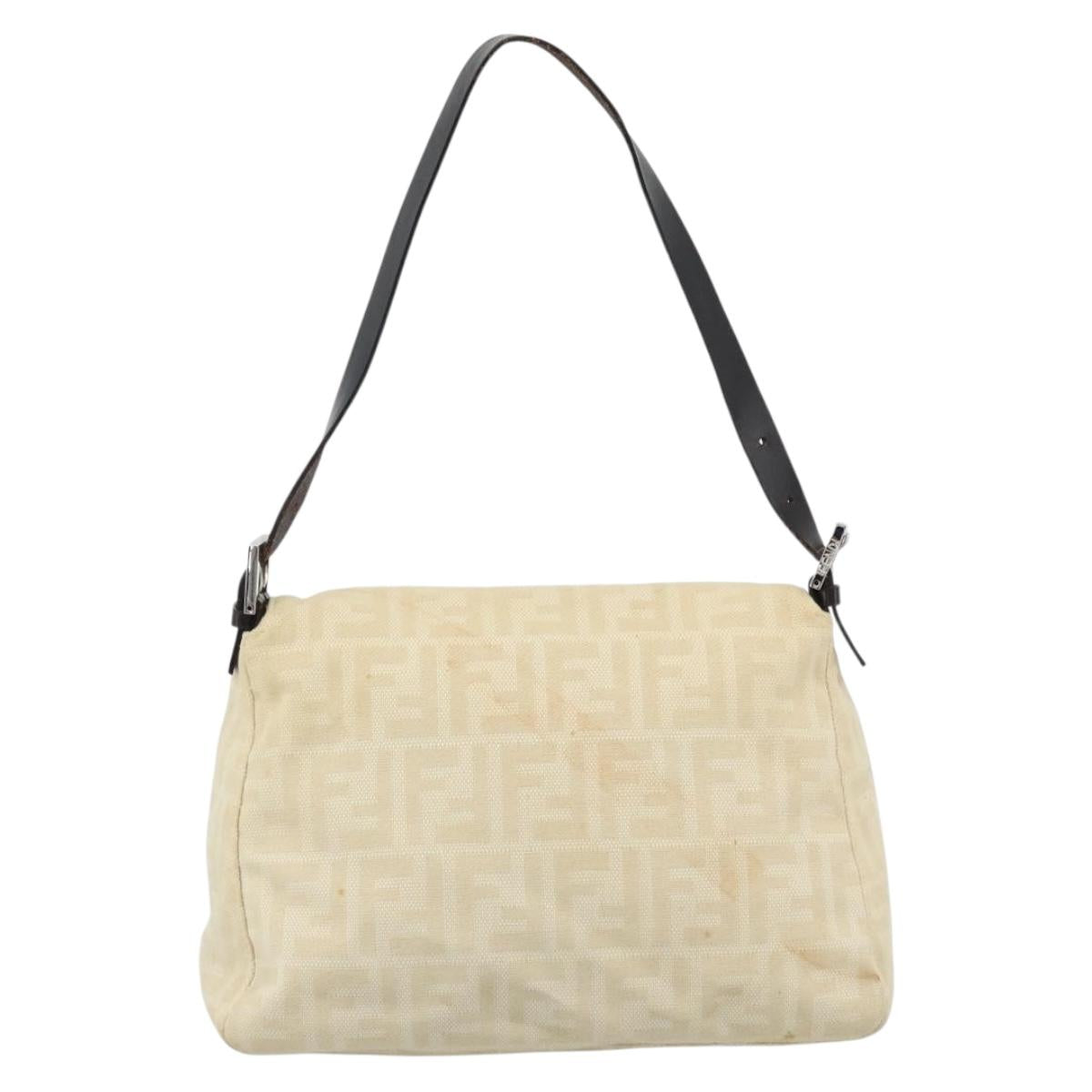 FENDI Zucca Canvas Mamma Baguette Tote Bag Beige Silver Auth 189847A
