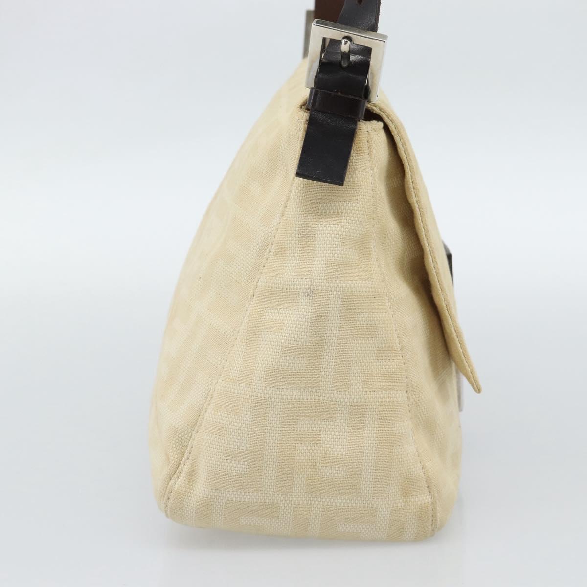 FENDI Zucca Canvas Mamma Baguette Tote Bag Beige Silver Auth 189847A