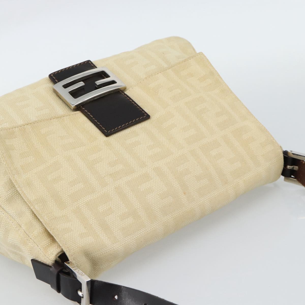 FENDI Zucca Canvas Mamma Baguette Tote Bag Beige Silver Auth 189847A