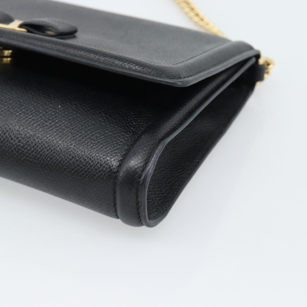 Salvatore Ferragamo Vala Chain Shoulder Bag Leather Black Gold Auth 189851A