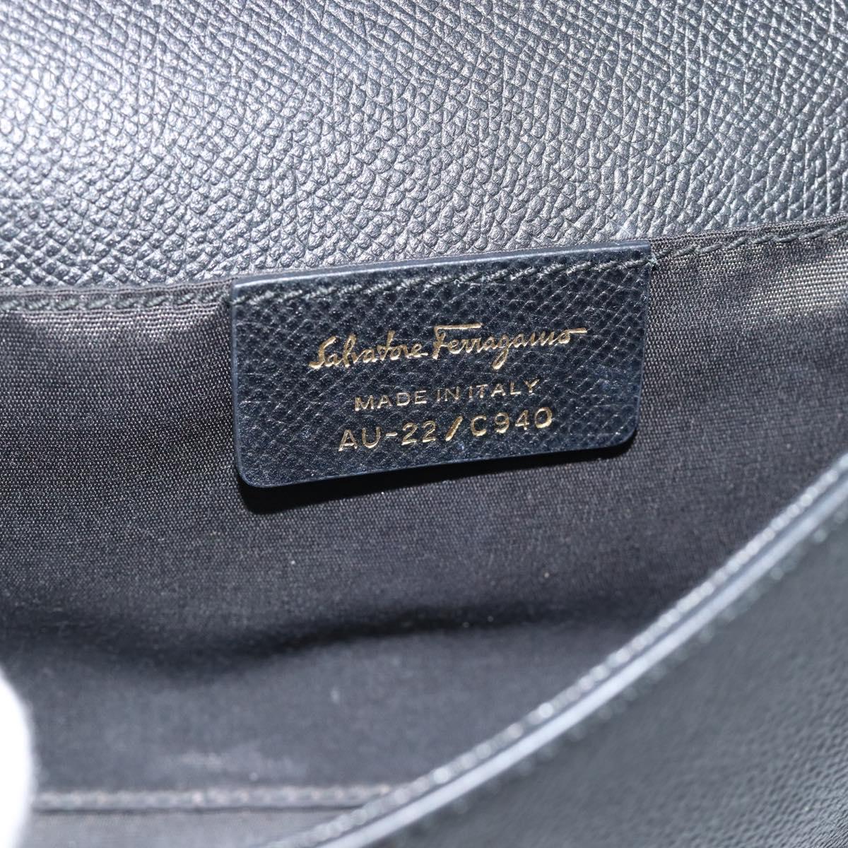Salvatore Ferragamo Vala Chain Shoulder Bag Leather Black Gold Auth 189851A