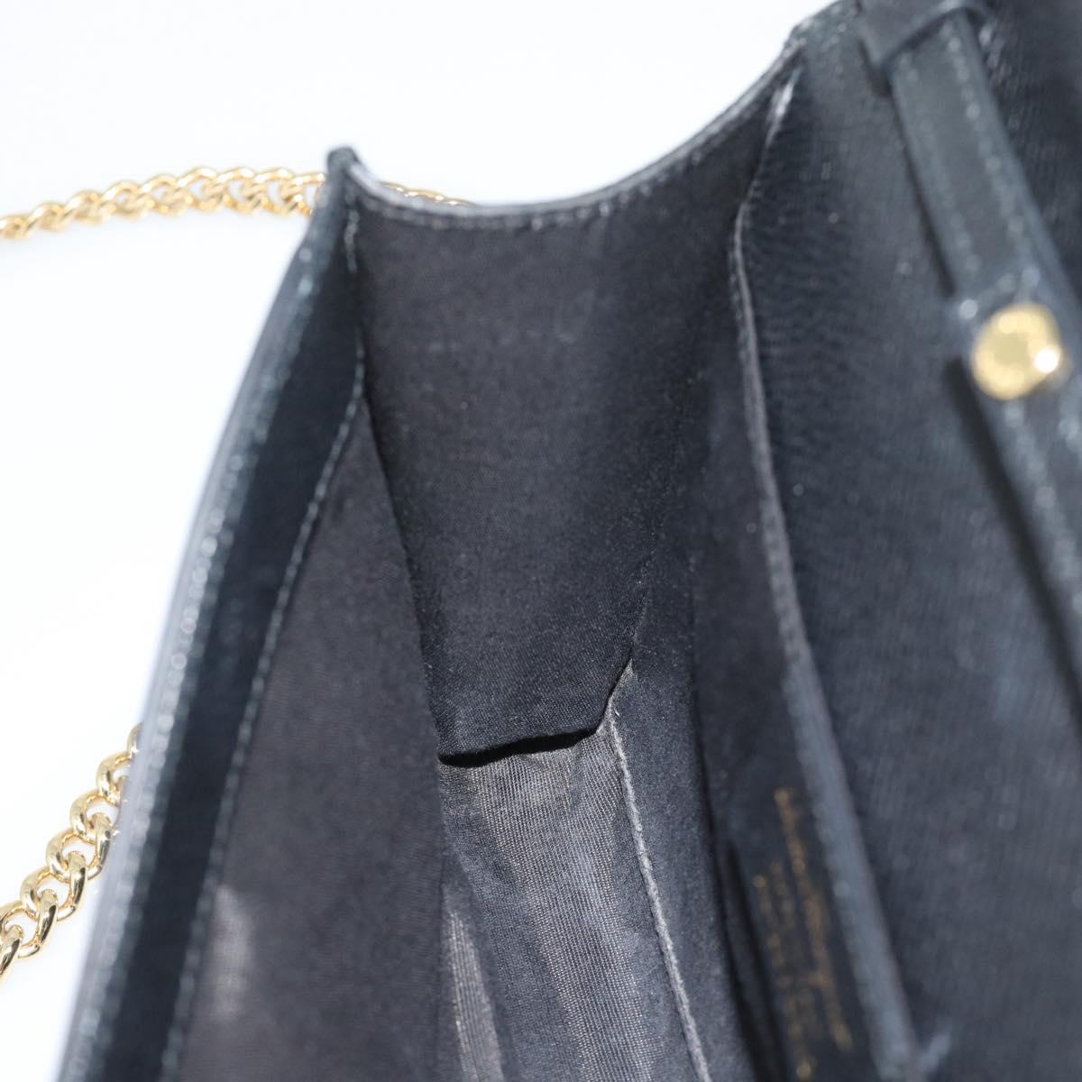 Salvatore Ferragamo Vala Chain Shoulder Bag Leather Black Gold Auth 189851A