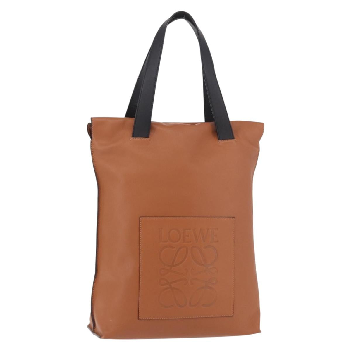 LOEWE Tote Bag Leather Brown Silver Auth 189852A