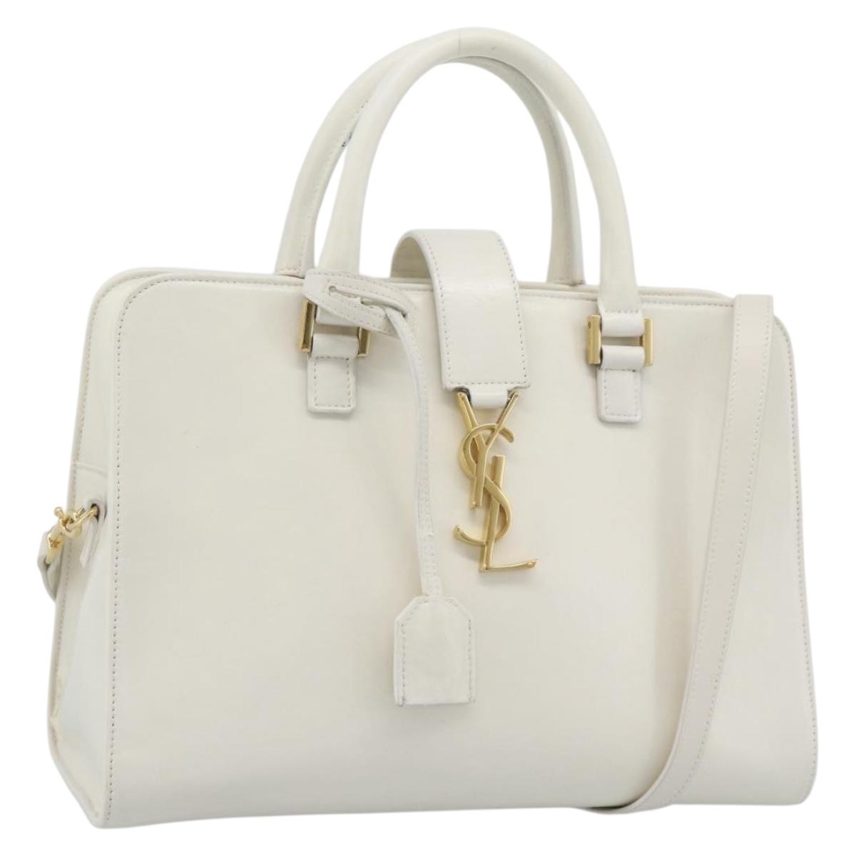 SAINT LAURENT Baby Kabas Hand Bag Leather 2way White Gold Auth 189853