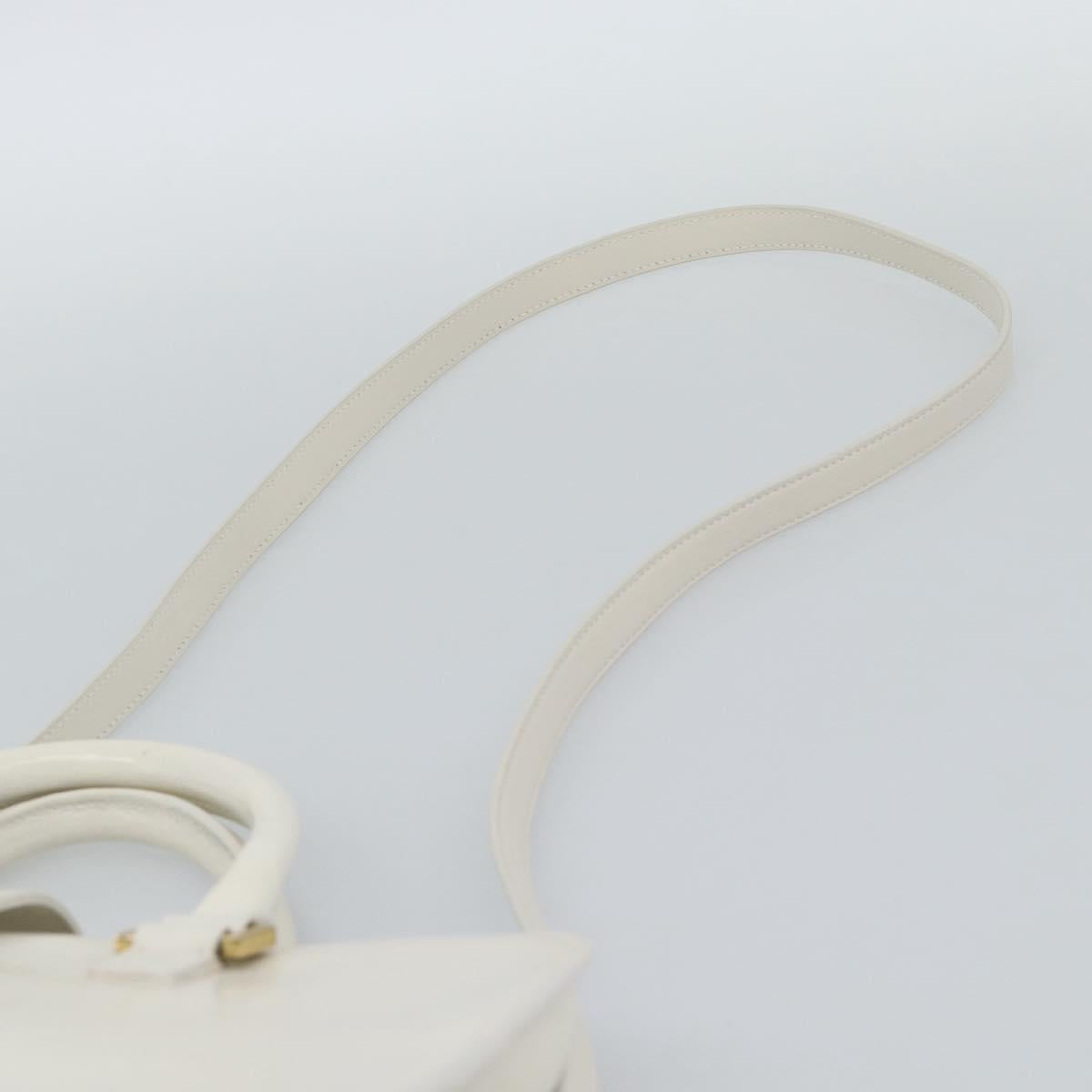 SAINT LAURENT Baby Kabas Hand Bag Leather 2way White Gold Auth 189853