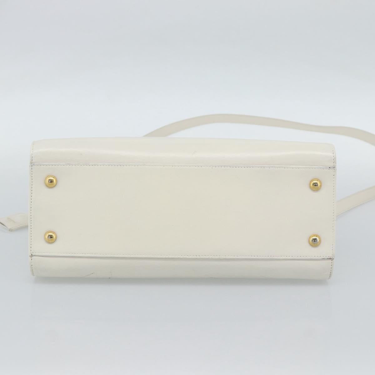 SAINT LAURENT Baby Kabas Hand Bag Leather 2way White Gold Auth 189853