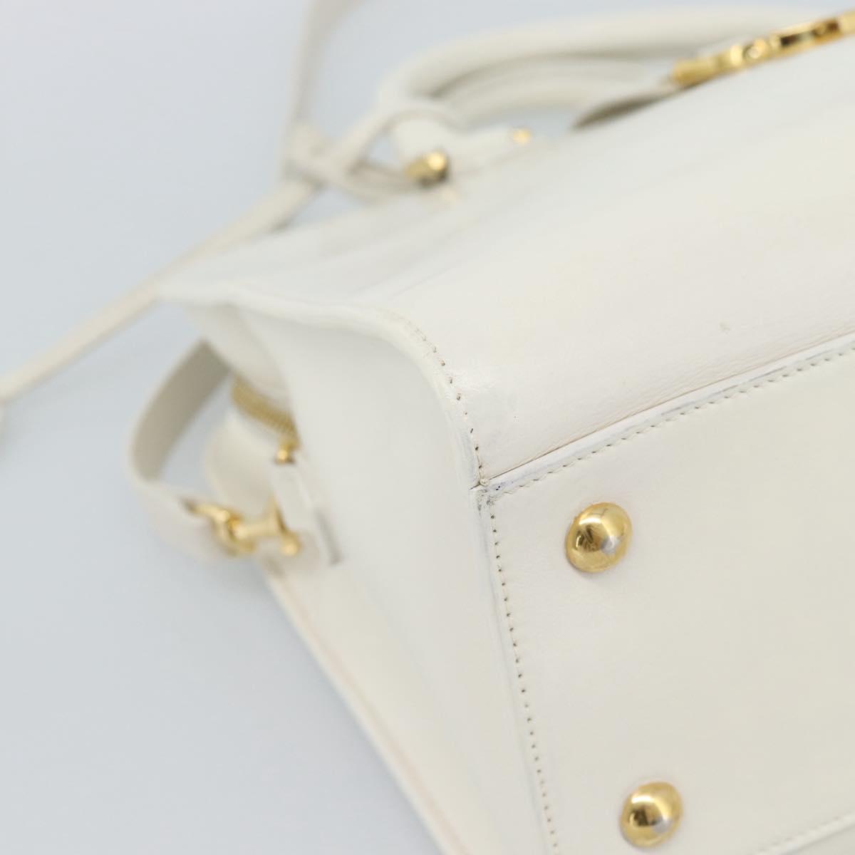 SAINT LAURENT Baby Kabas Hand Bag Leather 2way White Gold Auth 189853