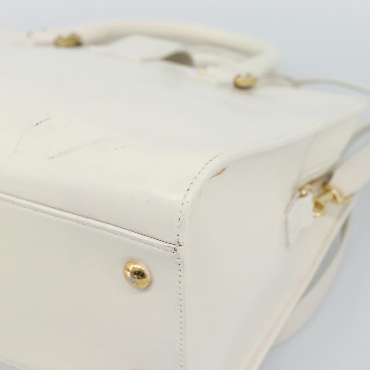 SAINT LAURENT Baby Kabas Hand Bag Leather 2way White Gold Auth 189853