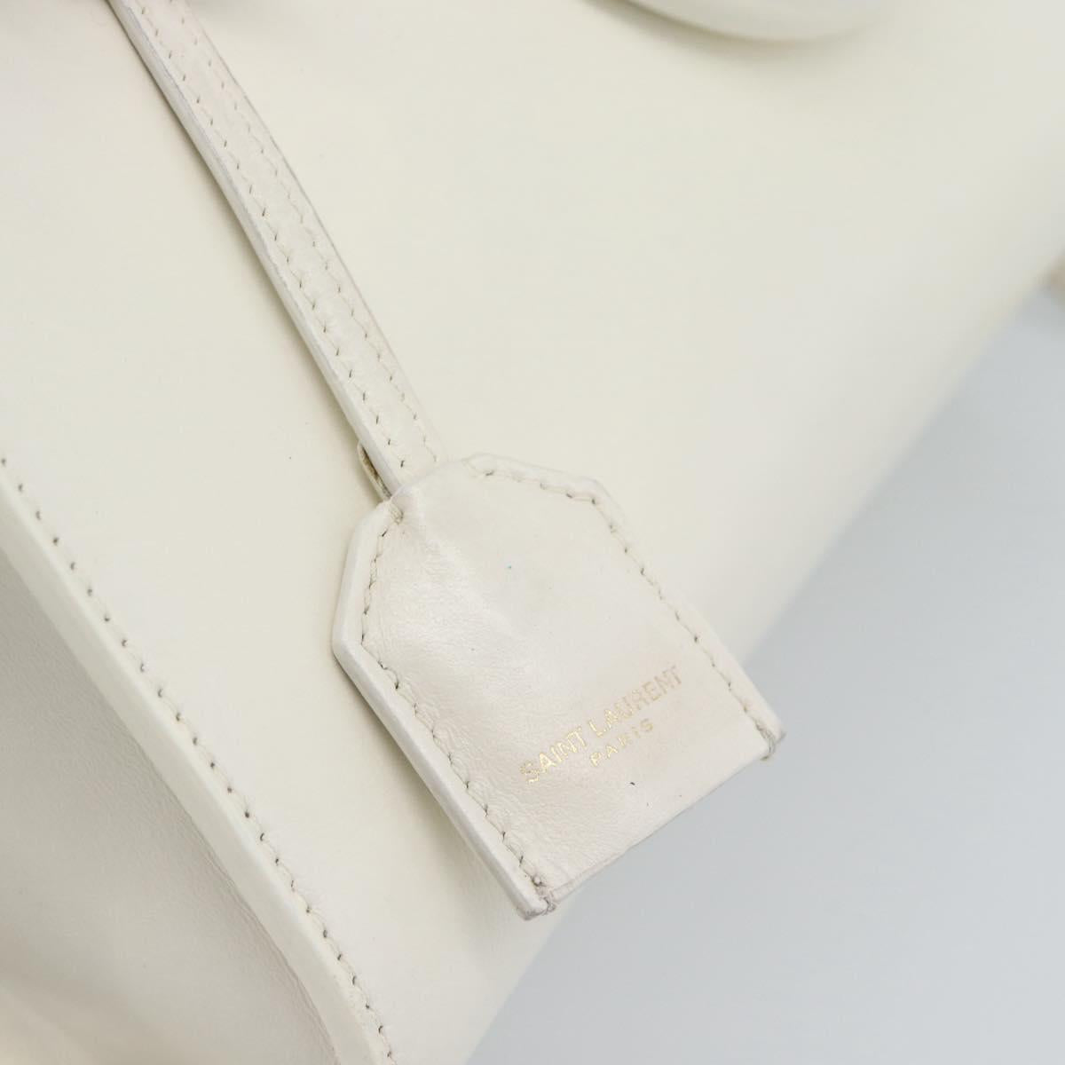 SAINT LAURENT Baby Kabas Hand Bag Leather 2way White Gold Auth 189853