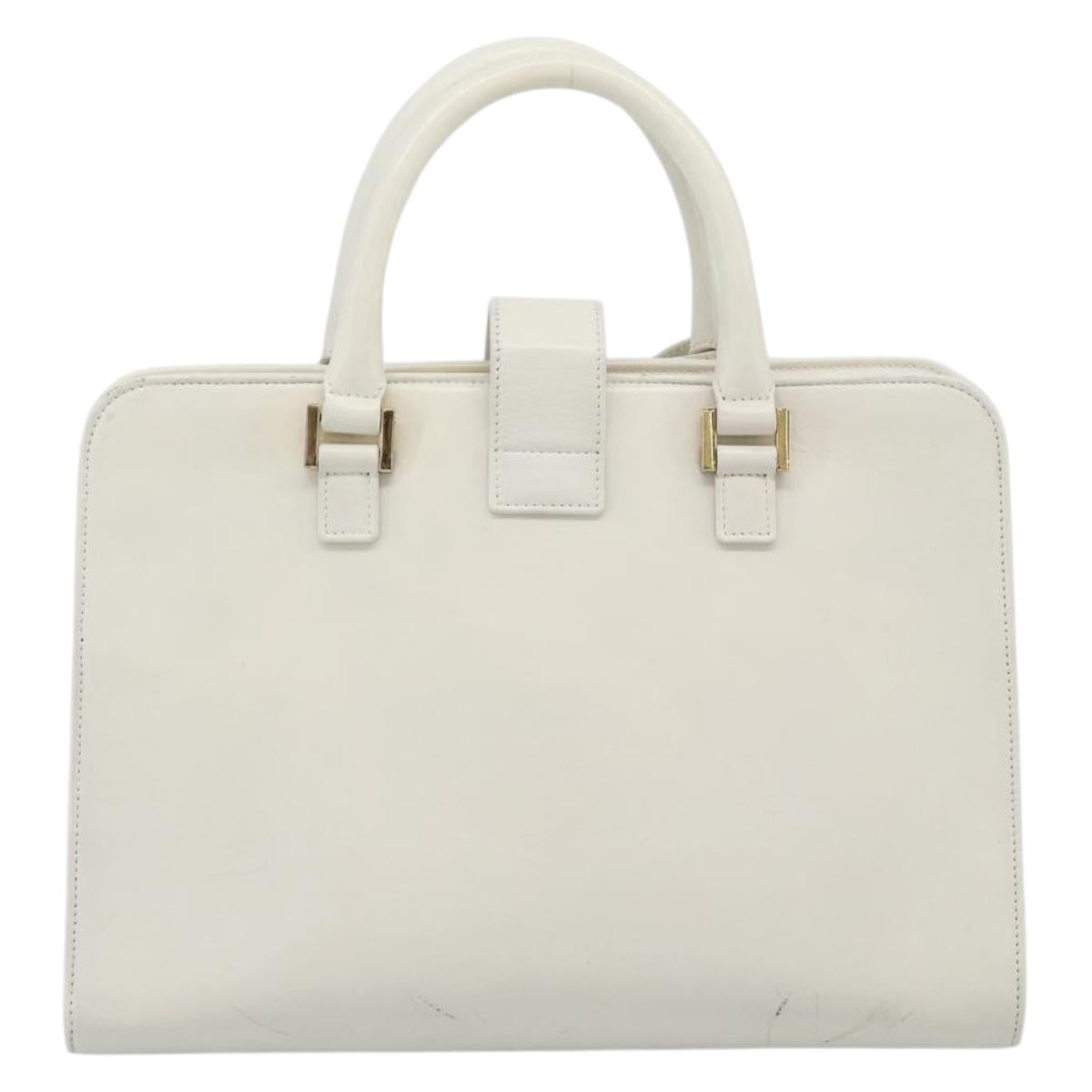 SAINT LAURENT Baby Kabas Hand Bag Leather 2way White Gold Auth 189853