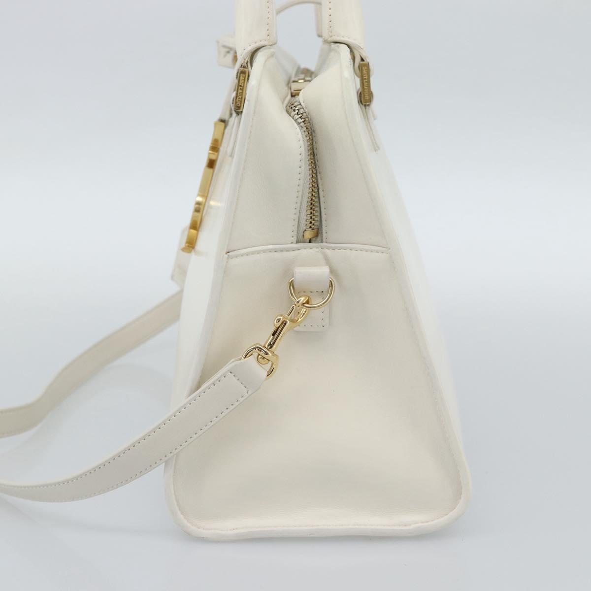 SAINT LAURENT Baby Kabas Hand Bag Leather 2way White Gold Auth 189853