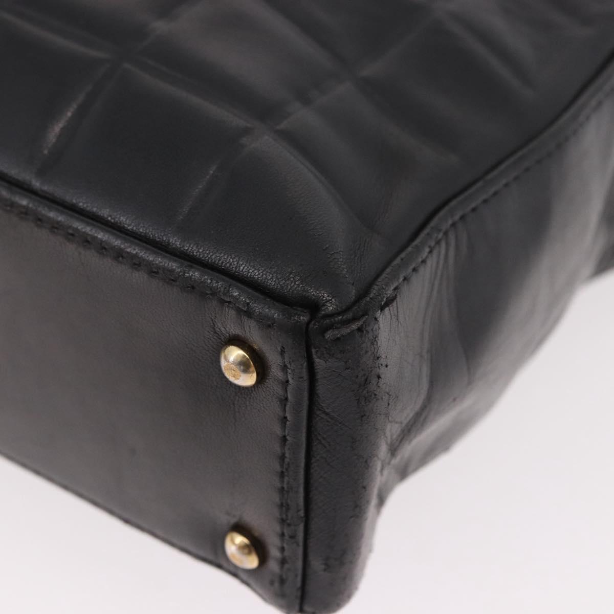CHANEL Choco Bar Tote Bag Lamb Skin Black Gold CC Auth 189862