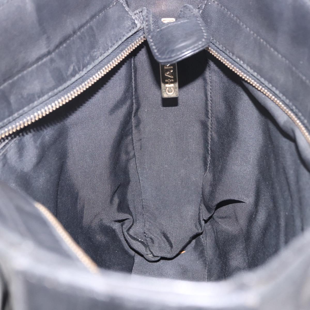 CHANEL Choco Bar Tote Bag Lamb Skin Black Gold CC Auth 189862