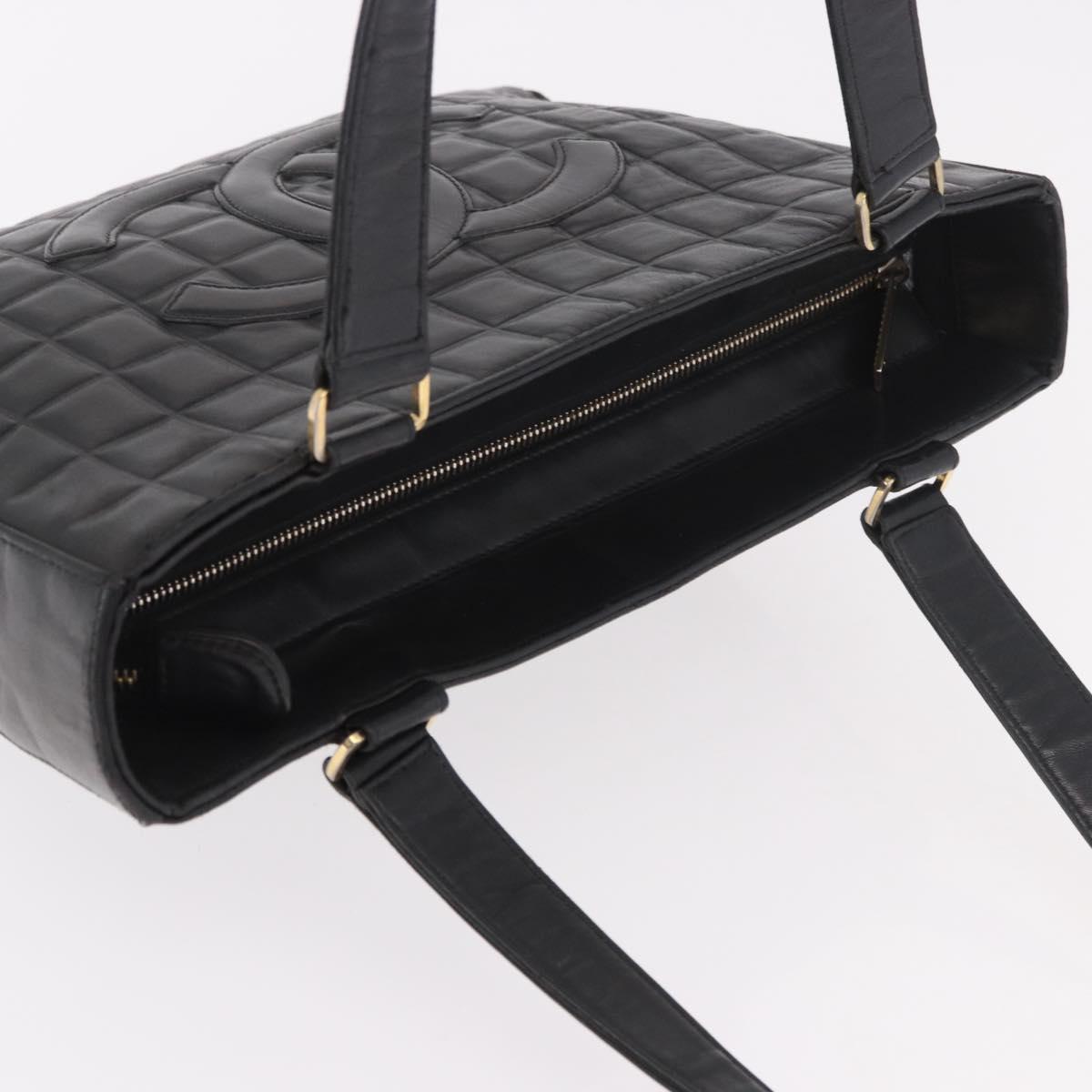 CHANEL Choco Bar Tote Bag Lamb Skin Black Gold CC Auth 189862