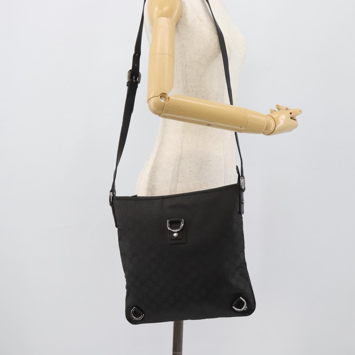 GUCCI GG Canvas Shoulder Bag Nylon Black Silver 268642 Auth 189865A