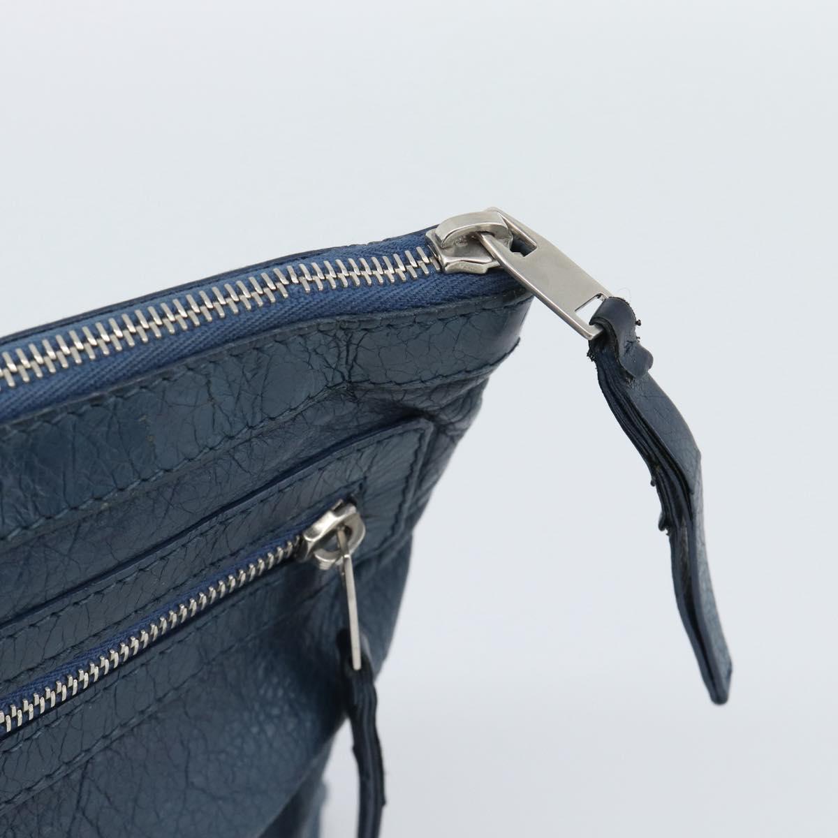 BALENCIAGA Clutch Bag Leather Navy 273023 Auth 189869A