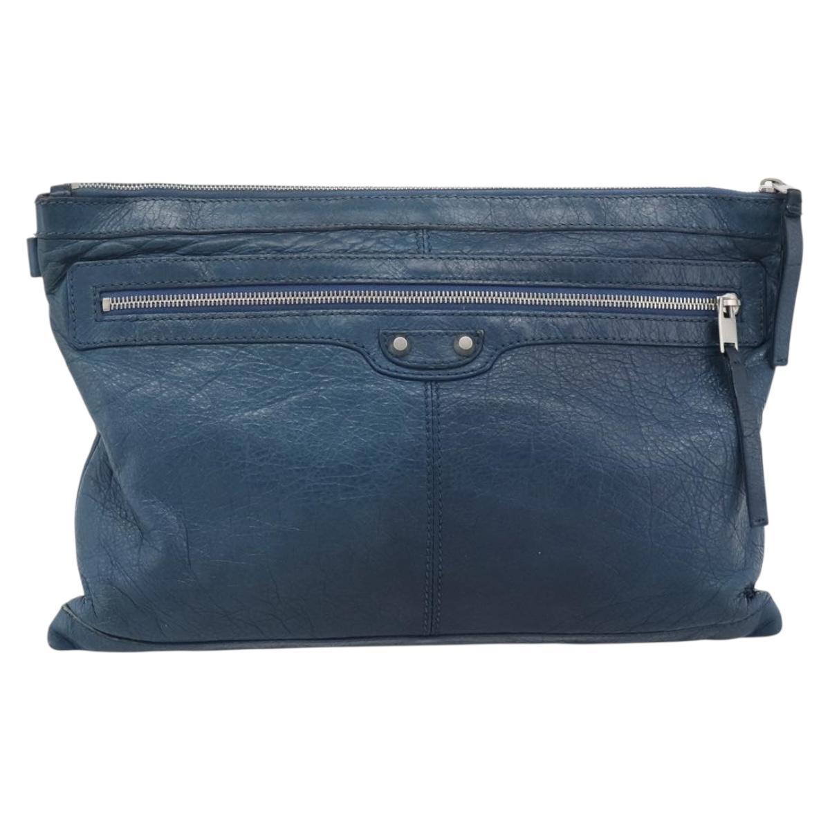 BALENCIAGA Clutch Bag Leather Navy 273023 Auth 189869A
