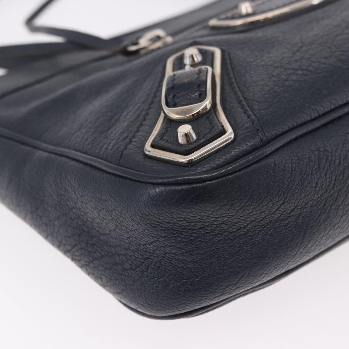 BALENCIAGA Metallic Edge Hip Shoulder Bag Leather Navy Silver Auth 189871A