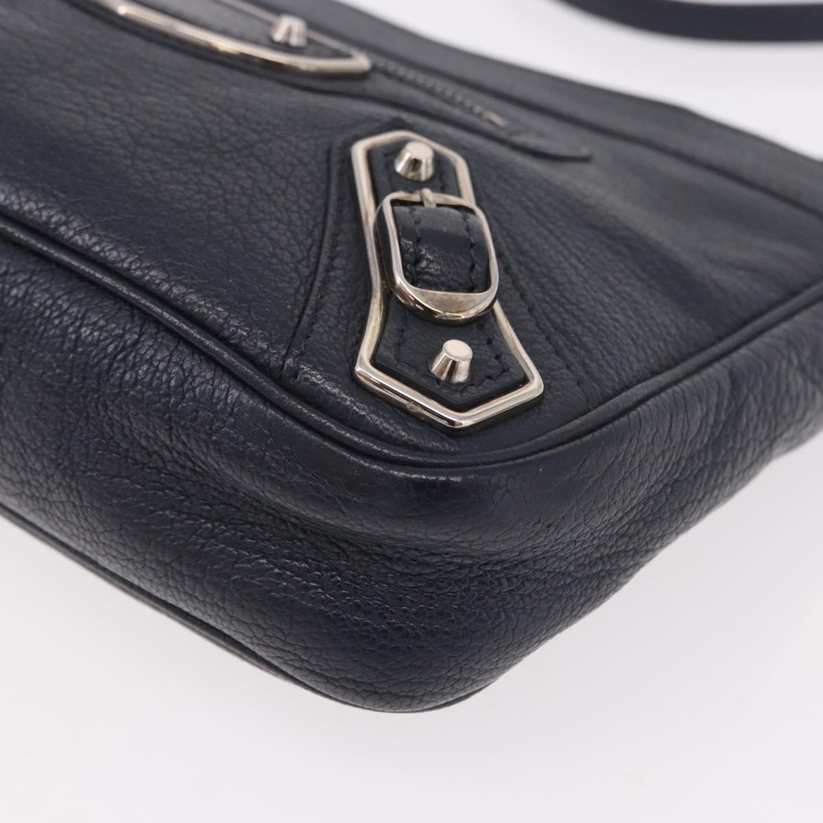 BALENCIAGA Metallic Edge Hip Shoulder Bag Leather Navy Silver Auth 189871A