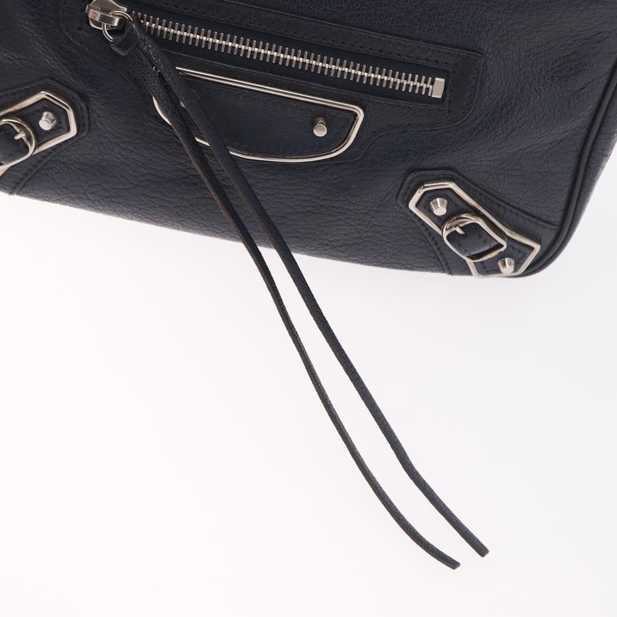 BALENCIAGA Metallic Edge Hip Shoulder Bag Leather Navy Silver Auth 189871A