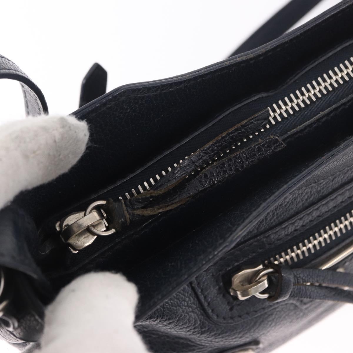 BALENCIAGA Metallic Edge Hip Shoulder Bag Leather Navy Silver Auth 189871A