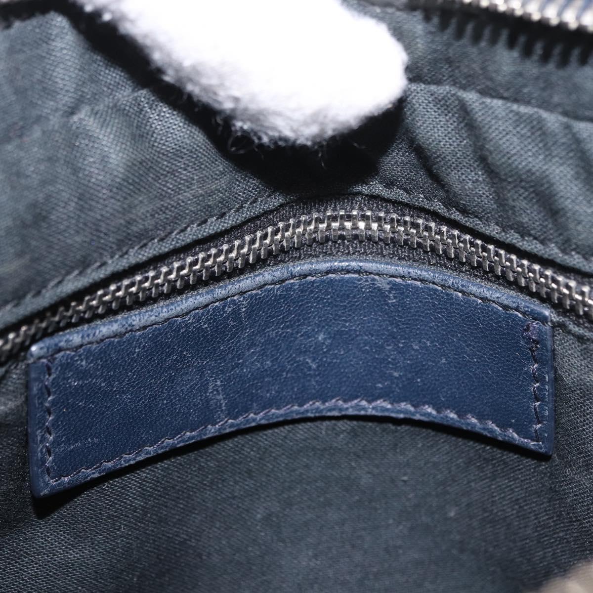 BALENCIAGA Metallic Edge Hip Shoulder Bag Leather Navy Silver Auth 189871A