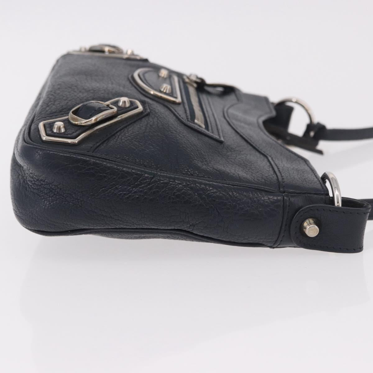 BALENCIAGA Metallic Edge Hip Shoulder Bag Leather Navy Silver Auth 189871A