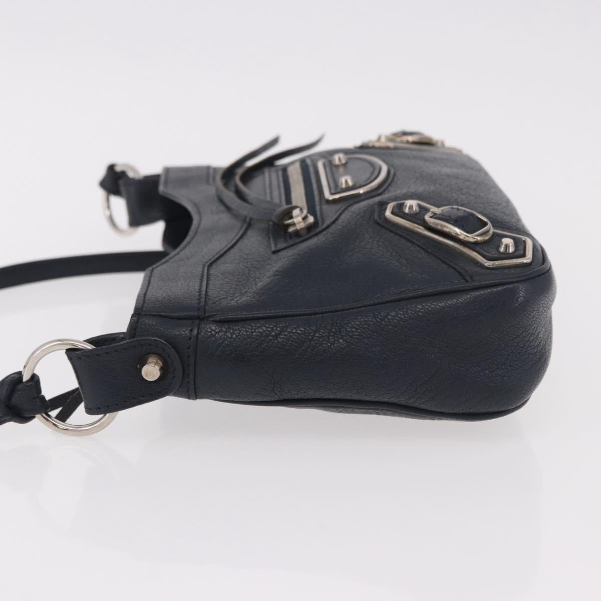 BALENCIAGA Metallic Edge Hip Shoulder Bag Leather Navy Silver Auth 189871A