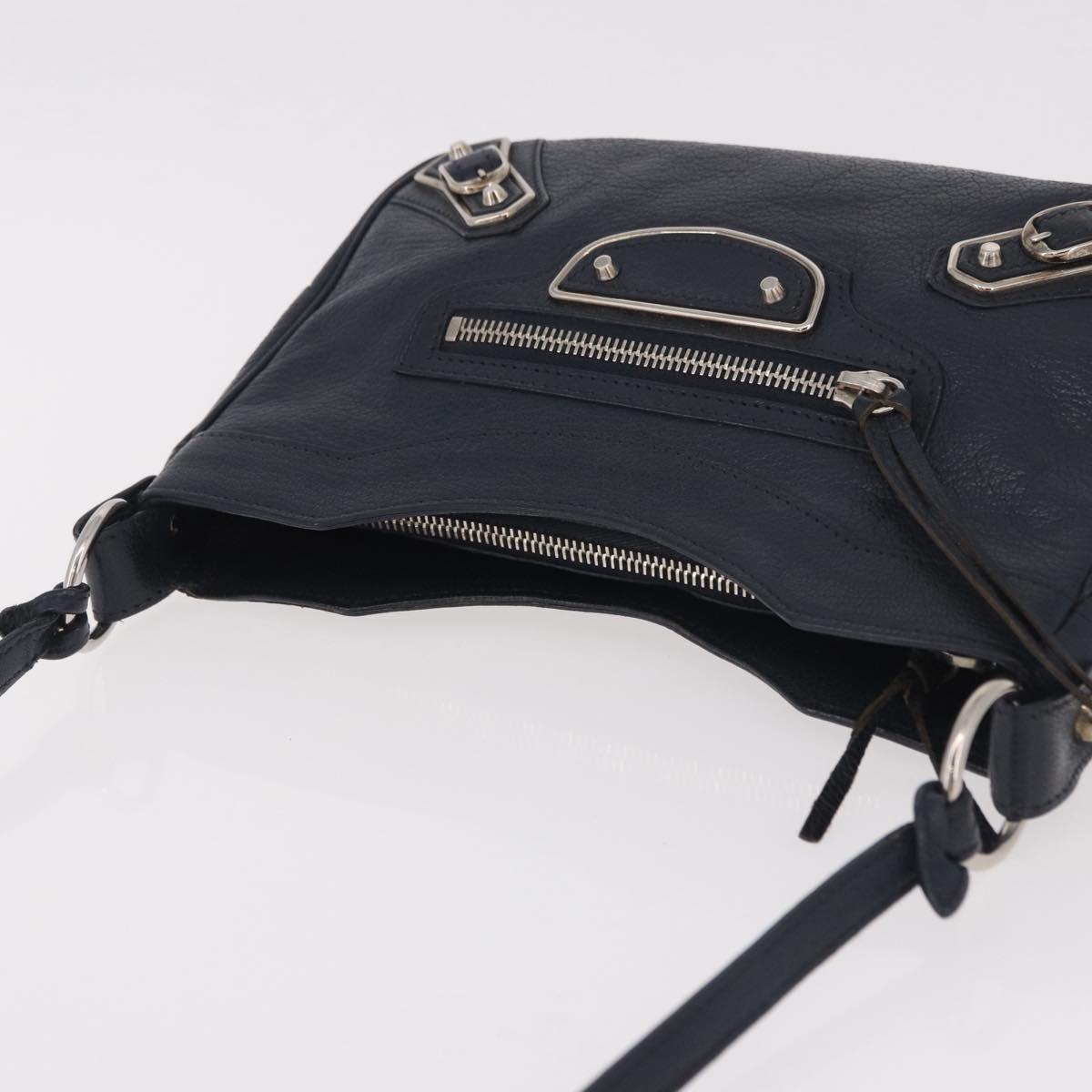 BALENCIAGA Metallic Edge Hip Shoulder Bag Leather Navy Silver Auth 189871A