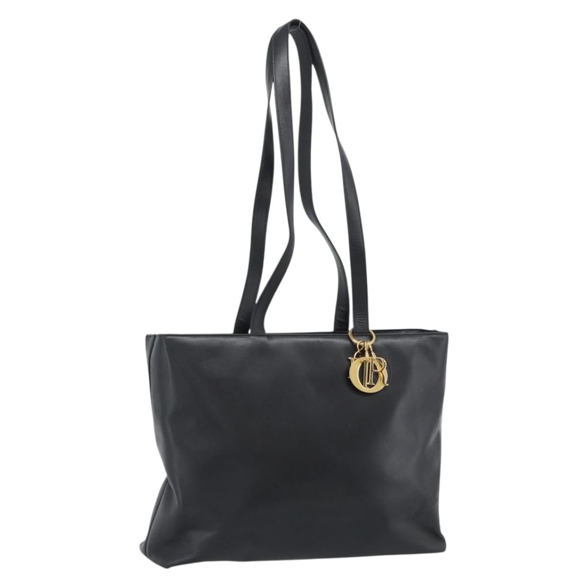 Christian Dior Tote Bag Leather Black Gold Auth 189872A