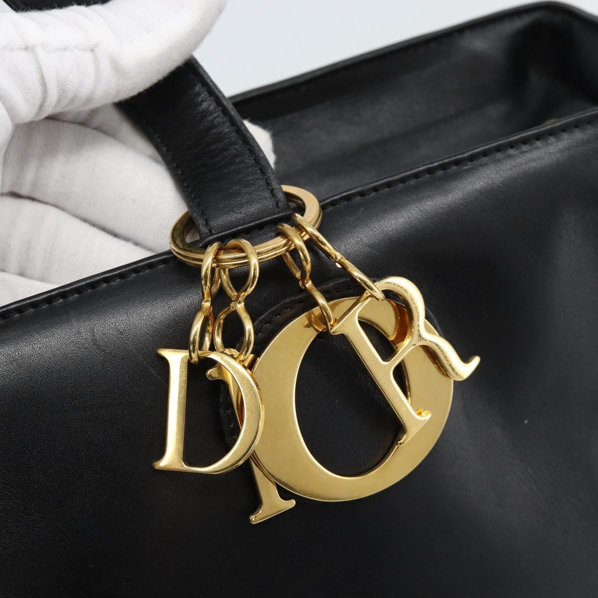 Christian Dior Tote Bag Leather Black Gold Auth 189872A