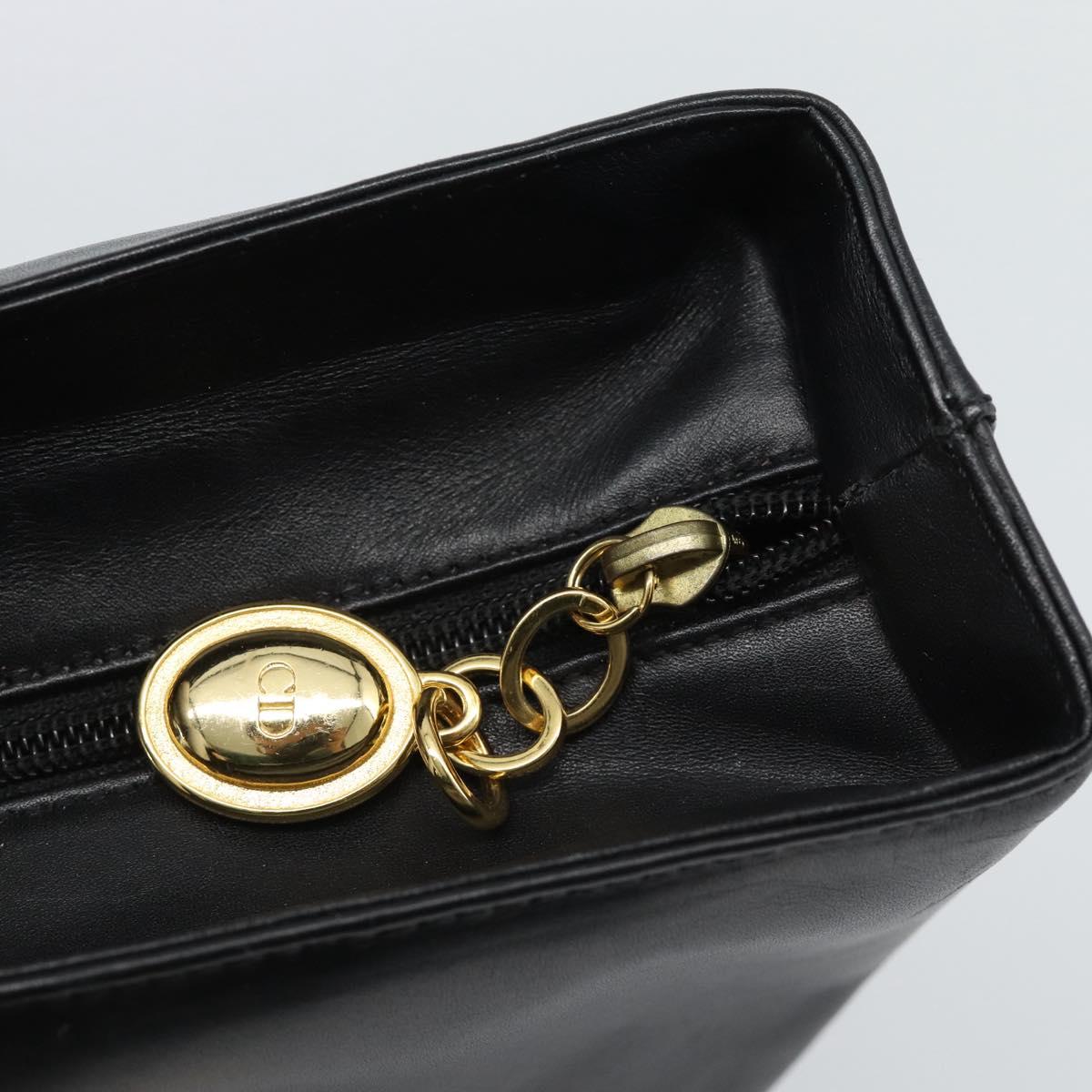 Christian Dior Tote Bag Leather Black Gold Auth 189872A