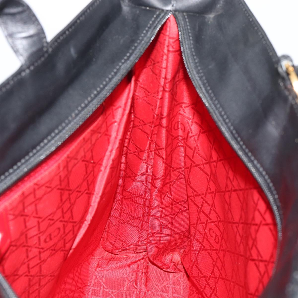 Christian Dior Tote Bag Leather Black Gold Auth 189872A