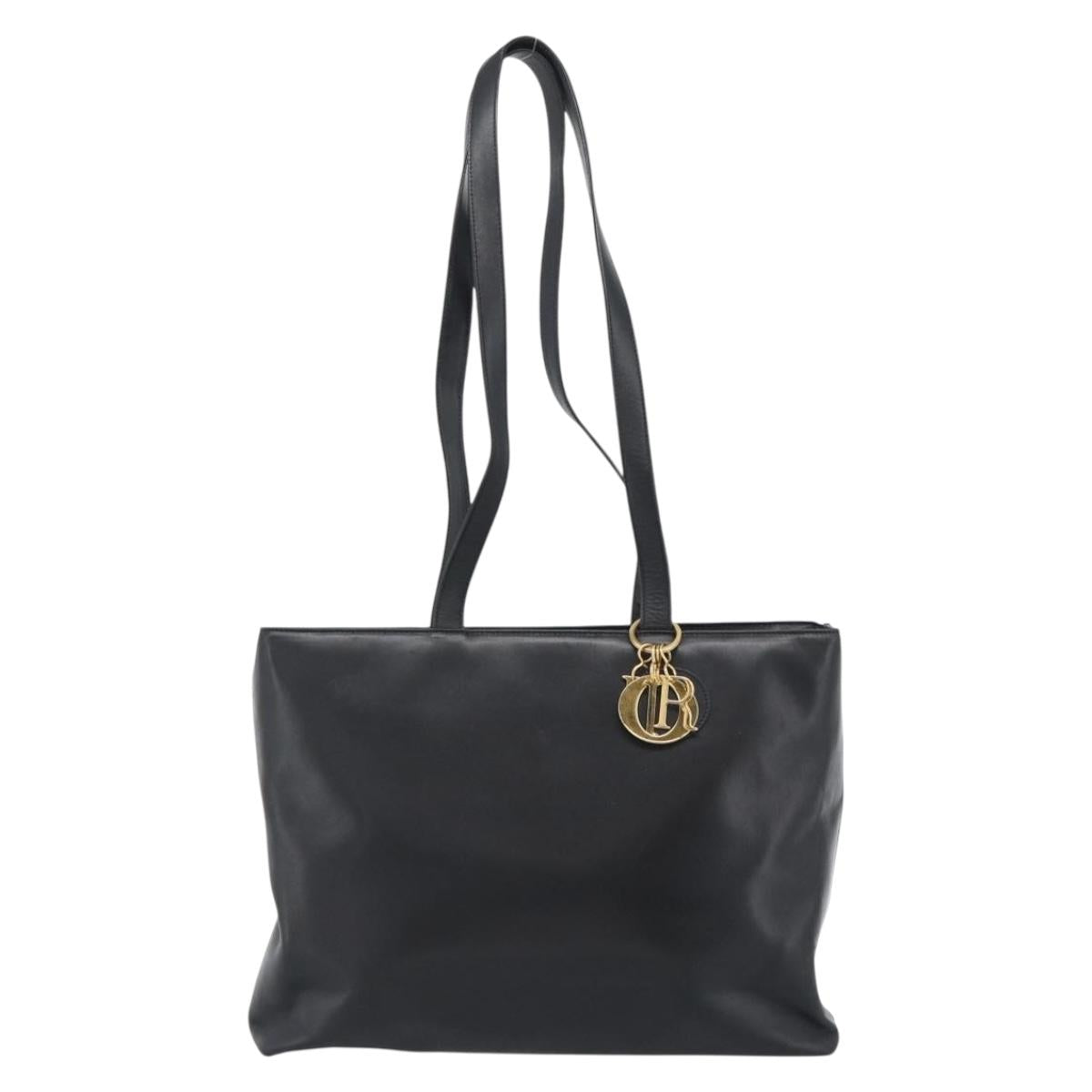 Christian Dior Tote Bag Leather Black Gold Auth 189872A