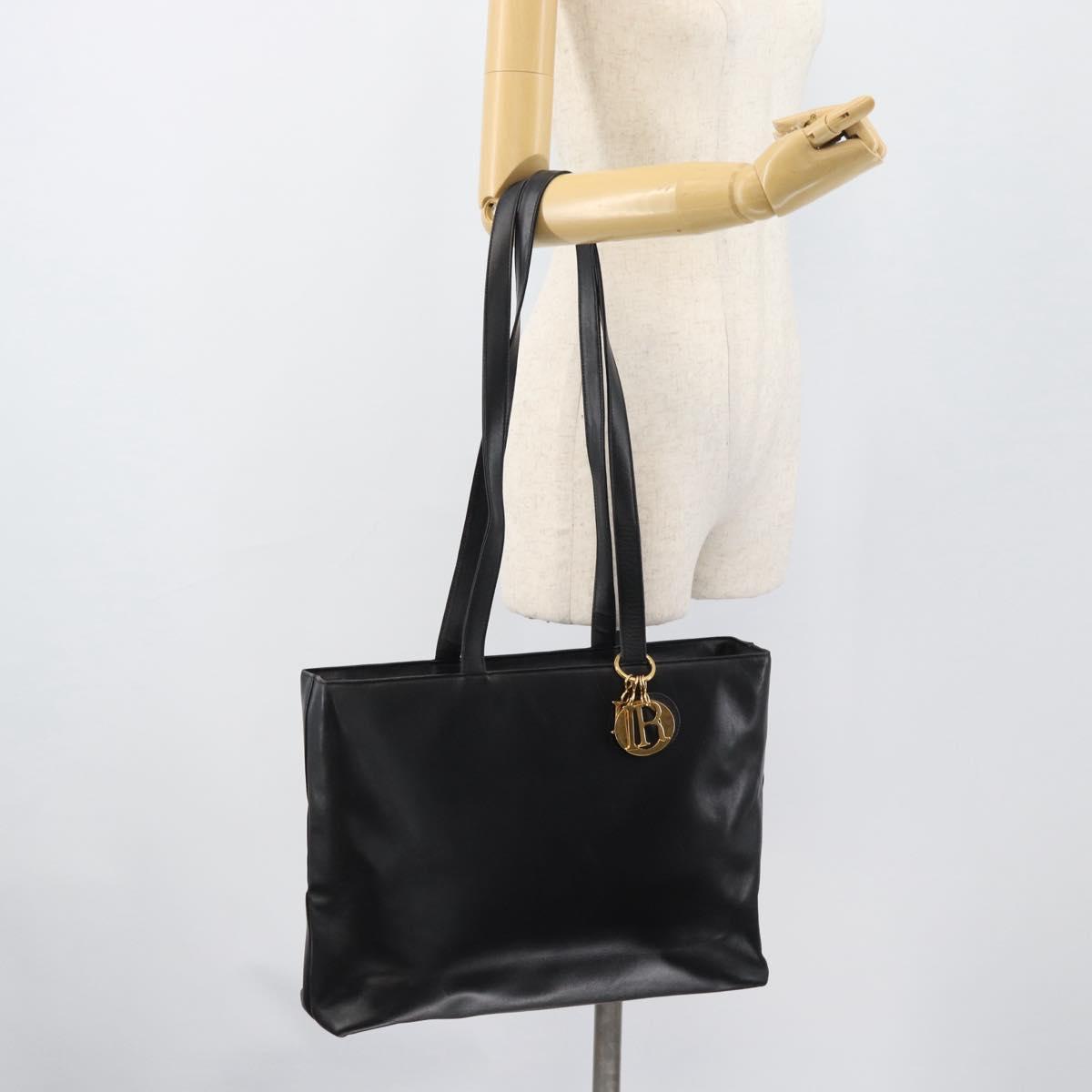 Christian Dior Tote Bag Leather Black Gold Auth 189872A