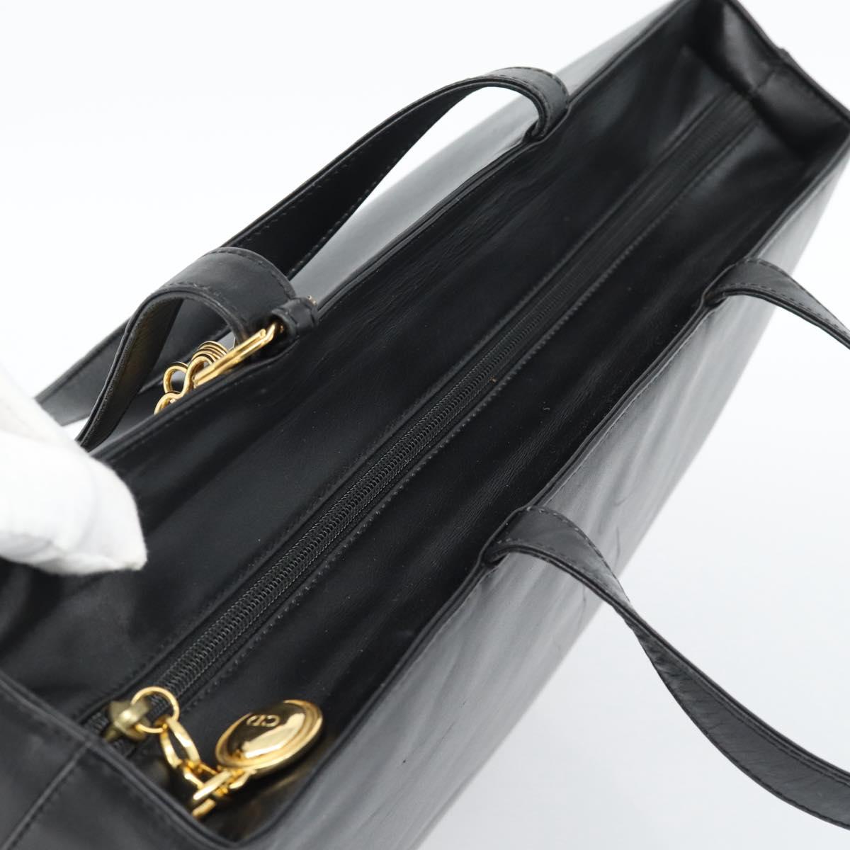 Christian Dior Tote Bag Leather Black Gold Auth 189872A