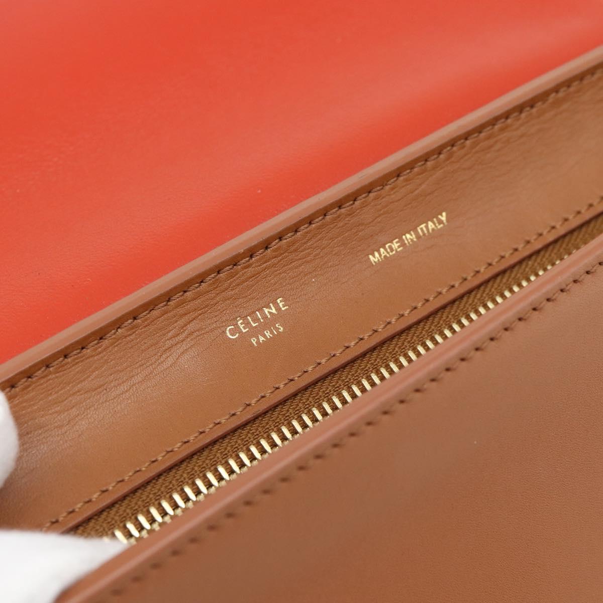CELINE Trapeze Hand Bag Leather 2way Brown Gold Auth 189874A