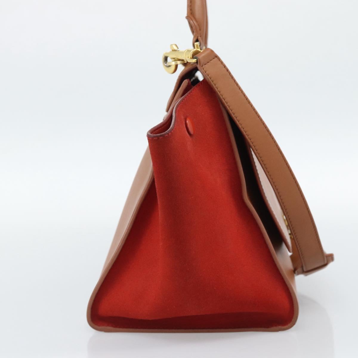 CELINE Trapeze Hand Bag Leather 2way Brown Gold Auth 189874A
