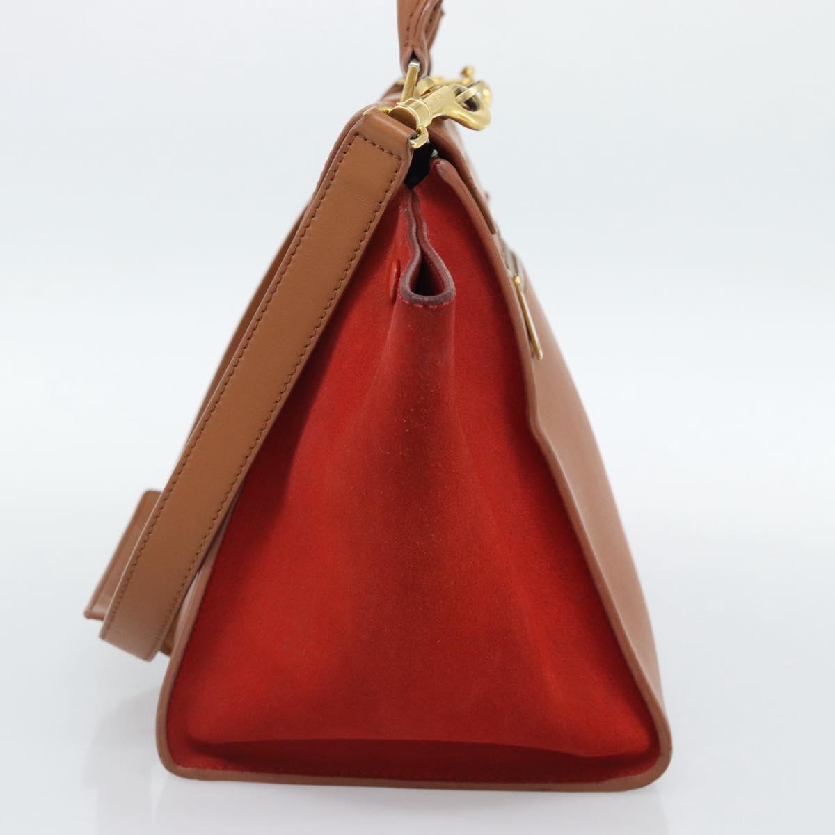 CELINE Trapeze Hand Bag Leather 2way Brown Gold Auth 189874A