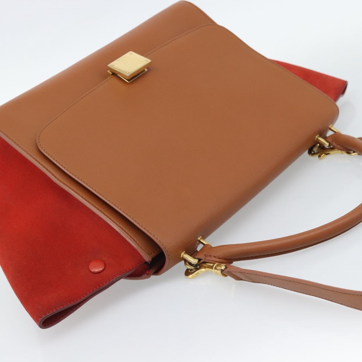 CELINE Trapeze Hand Bag Leather 2way Brown Gold Auth 189874A