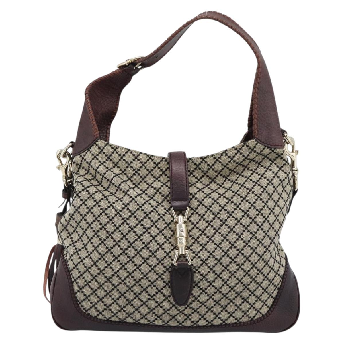 GUCCI Diamante New Jackie Hand Bag Canvas 2way Beige Gold 246907 Auth 189879V