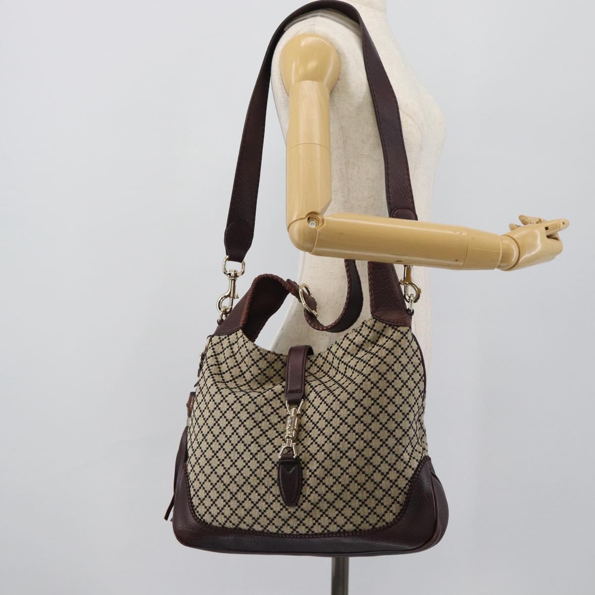 GUCCI Diamante New Jackie Hand Bag Canvas 2way Beige Gold 246907 Auth 189879V