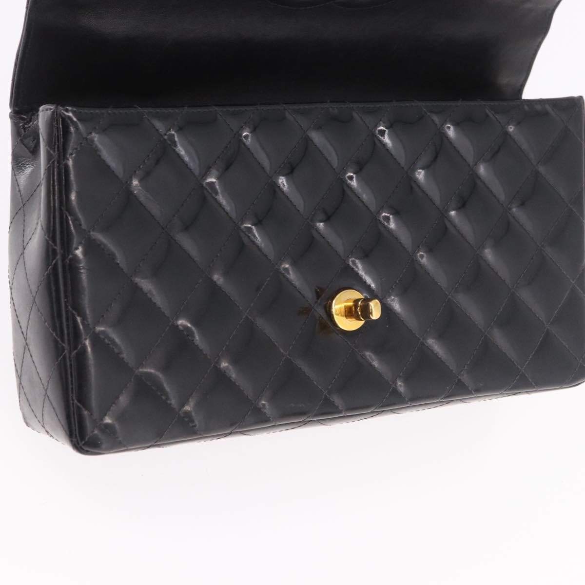 CHANEL Matelasse Hand Bag Patent leather Black Gold CC Auth 189887