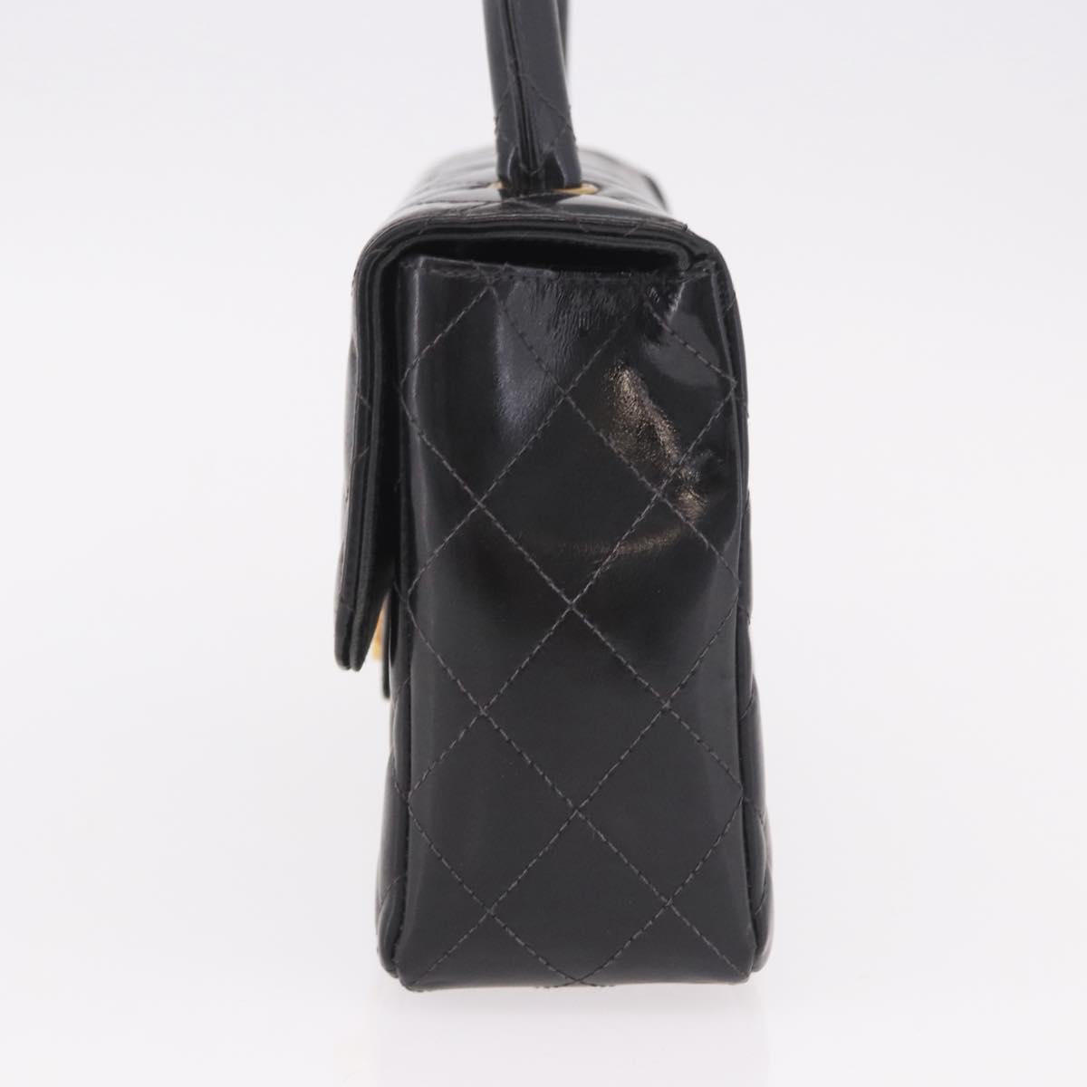 CHANEL Matelasse Hand Bag Patent leather Black Gold CC Auth 189887