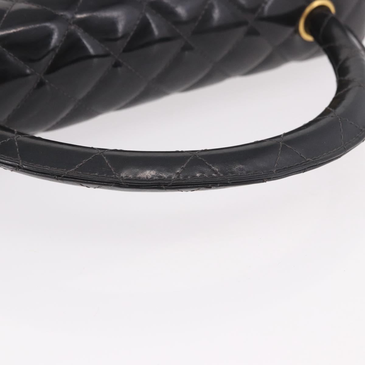 CHANEL Matelasse Hand Bag Patent leather Black Gold CC Auth 189887